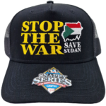STOP THE WAR SUDAN BLACK TRUCKER 5 PANEL BASEBALL CAP